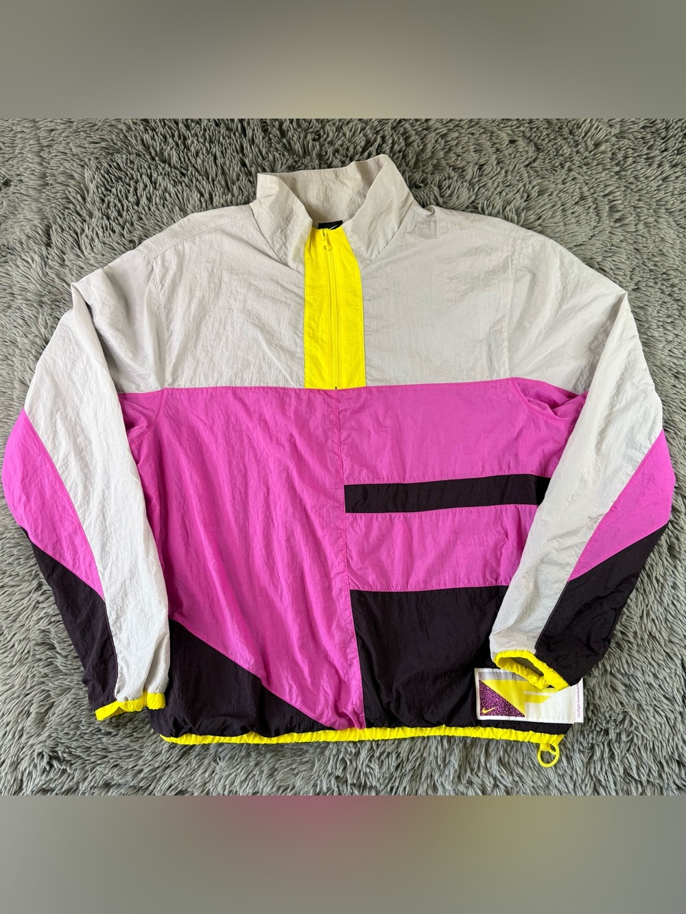 Vtg Nike Flight Series Windbreaker Jacket Large Pink Yellow Black 90s Pullover